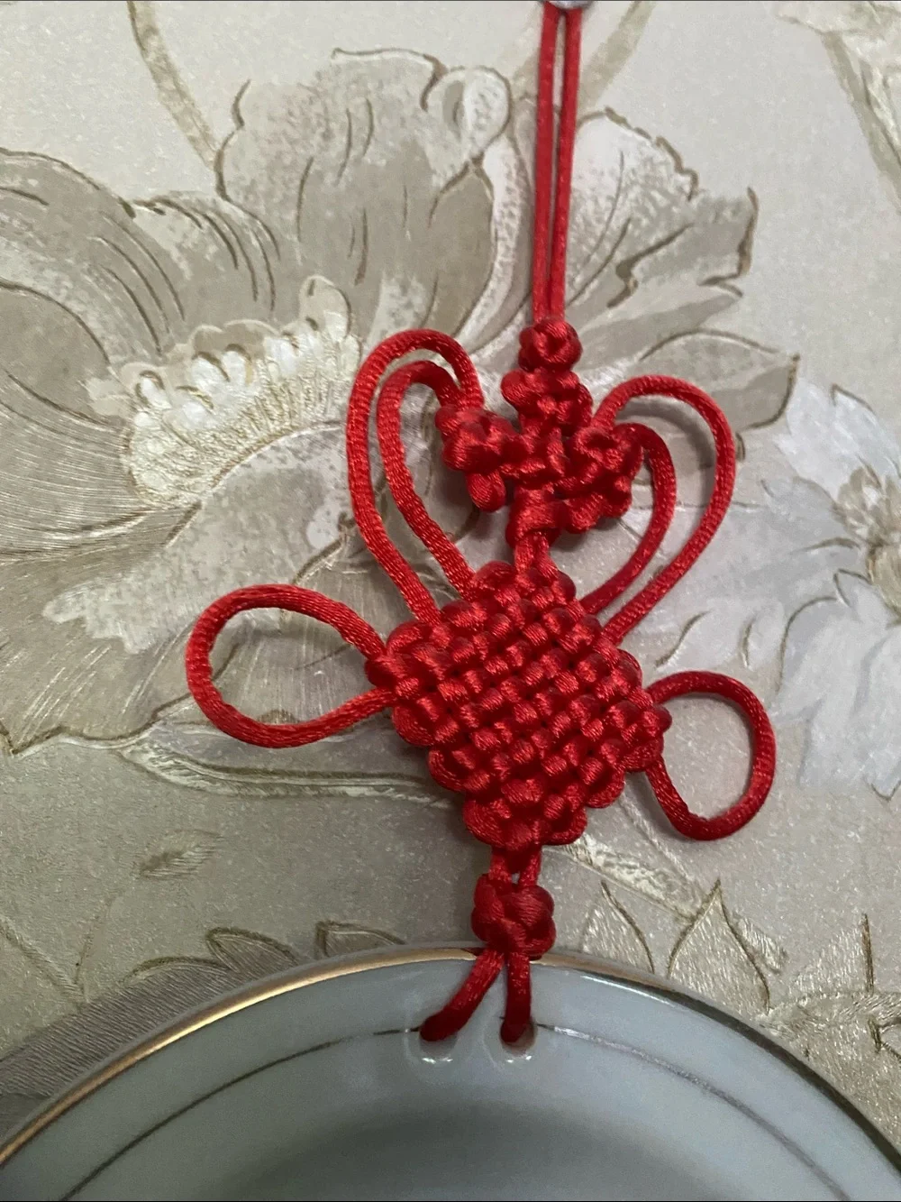 Vintage Chinese Red Tassel Porcelain Wall Hanging plate